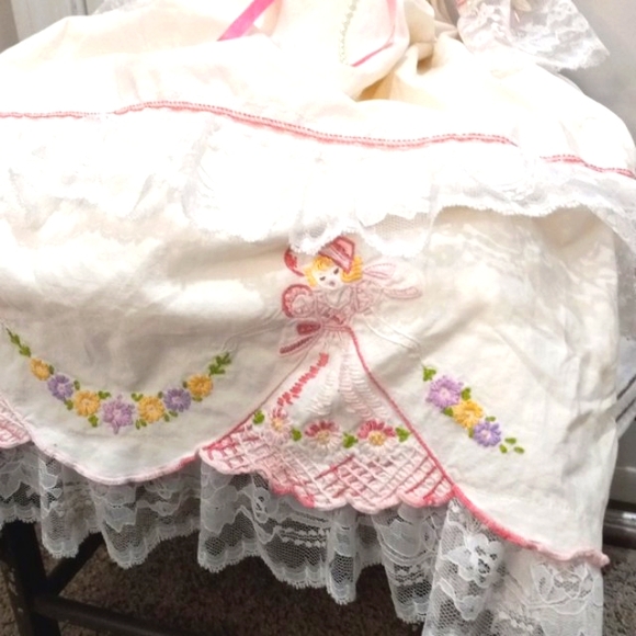 Hand Made Cloth Doll W/ Lace Dress With Embroidered Detail - Picture 4 of 9